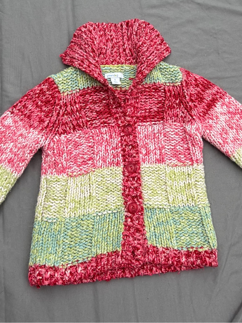 greendog Pink & Light Green Striped Hooded Cardigan